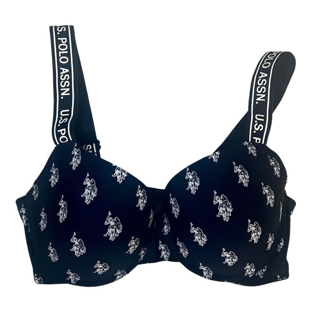 U.S. POLO ASSN. Blue allover logo print bra.  Size 38C